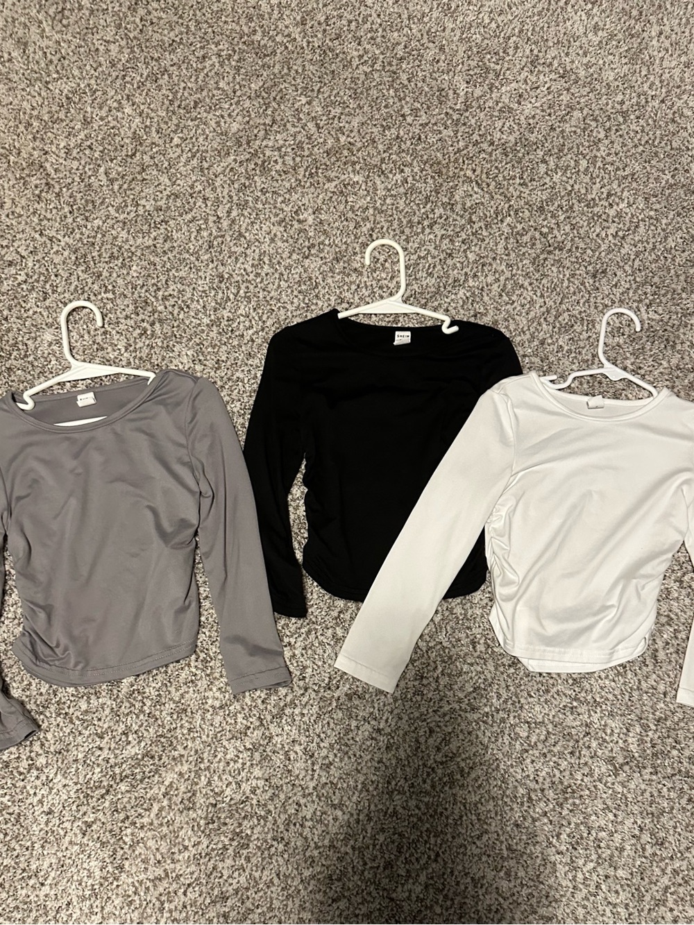 SHEIN Long Sleeve Tees in Gray, Black, and White